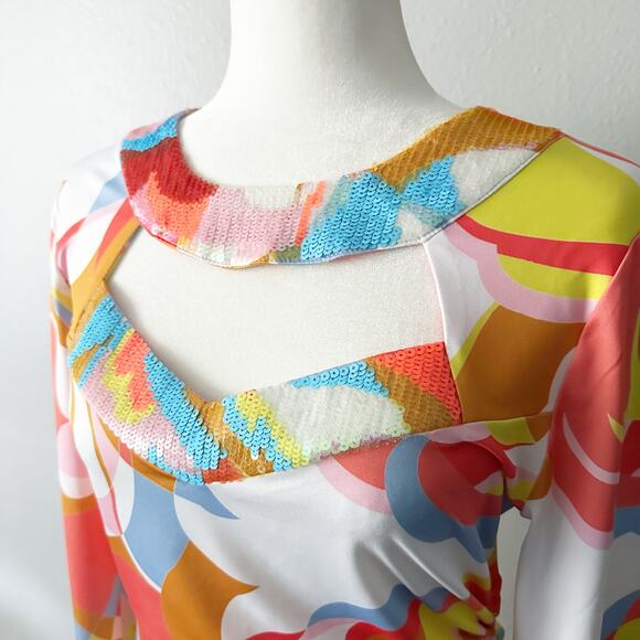 Boston Proper 70s Multicolor Funky Slinky Sequin Maxi Dress Women’s Size Medium - Picture 4 of 15